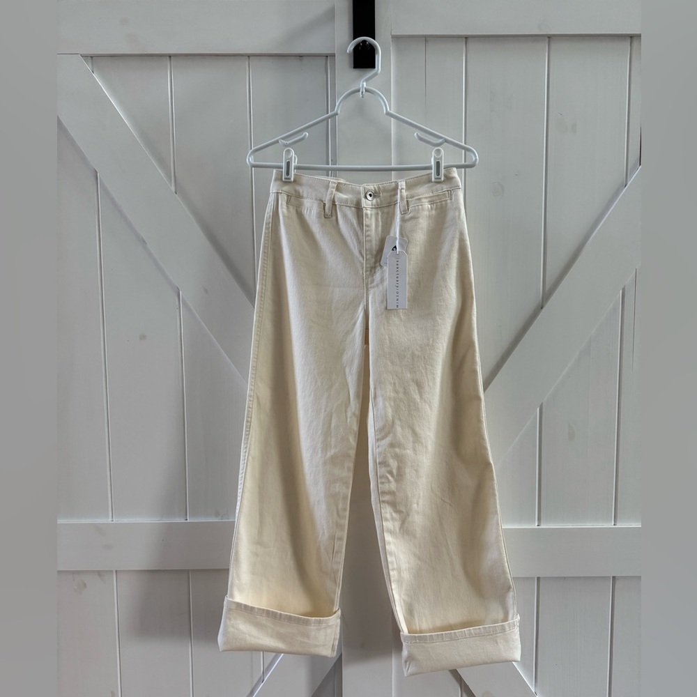 Sanctuary Cuffed Wide Leg Crop Jeans in Milk Color